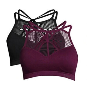 Bebe Women’s Sport Bra Lot Of 2 With Removable Pads Burgundy And Black Medium
